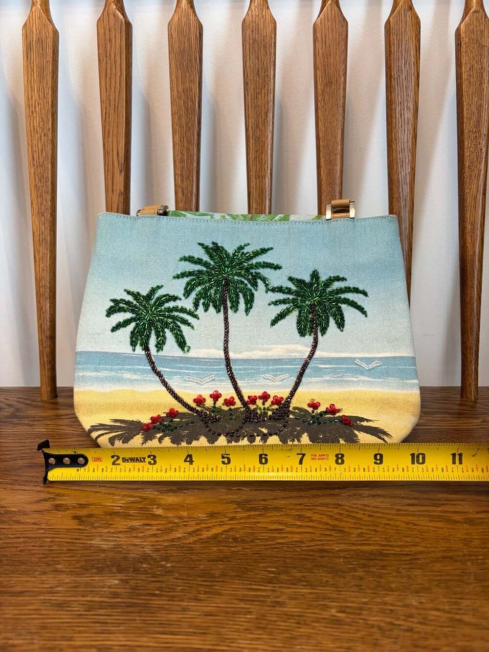 Paul Brent Coastal Life Tropical Palm Tree Beaded Canvas Handbag